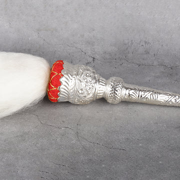 German Silver Chawar for Pooja - Royal Ceremonial Fan - Detailed side angle view showing key features and dimensions.