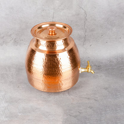 Copper Water Storage Matka - Hammered with Lid - Main product view