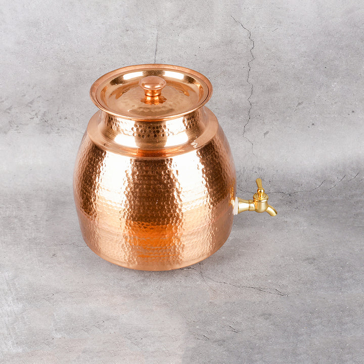 Copper Water Storage Matka - Hammered with Lid - Main product view