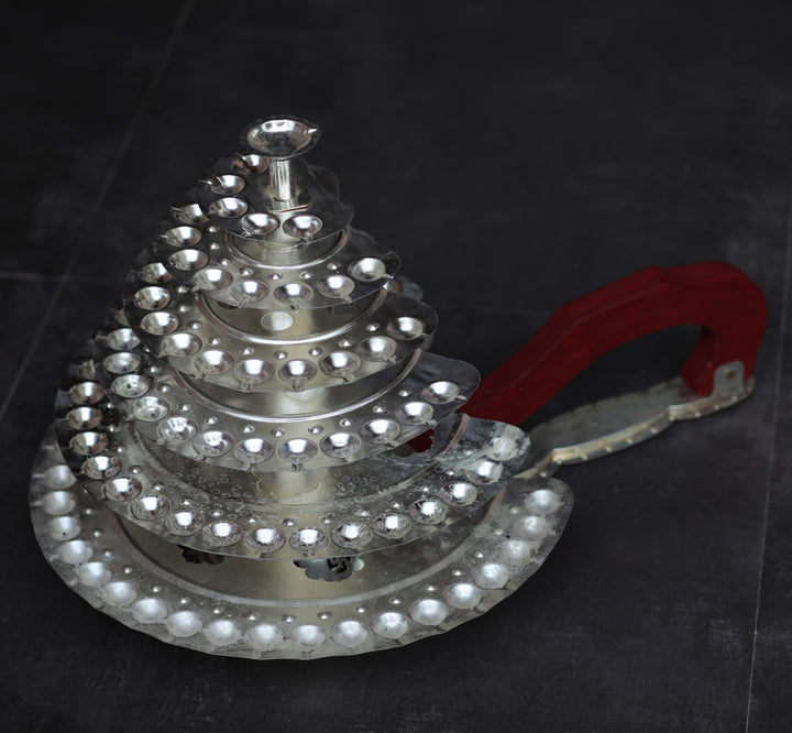 German Silver 51 Bati Aarti - Grand Temple Lamp
